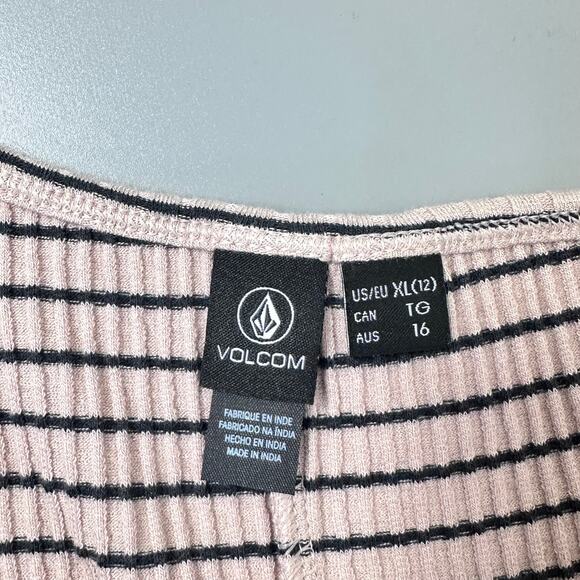 Volcom Big Island Energy One Shoulder Midi Dress in Pink Black Striped - Picture 7 of 9